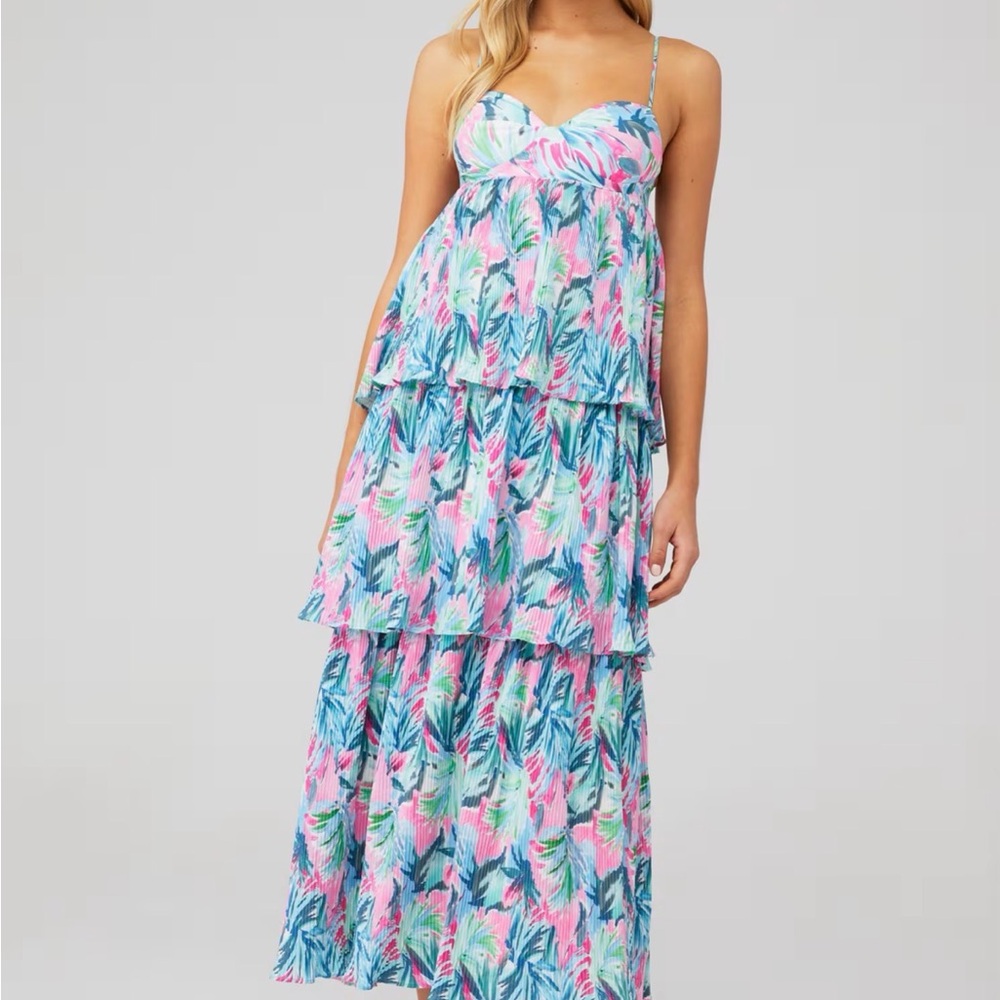SAYLOR Tiered Print Maxi Dress in Pink & Blue